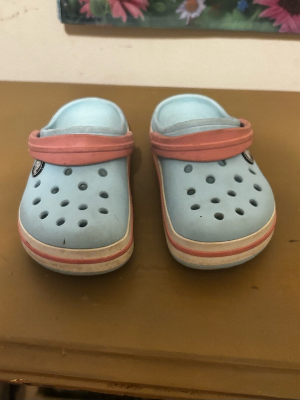 CROCS Kids Light Blue Clogs with Pink Strap